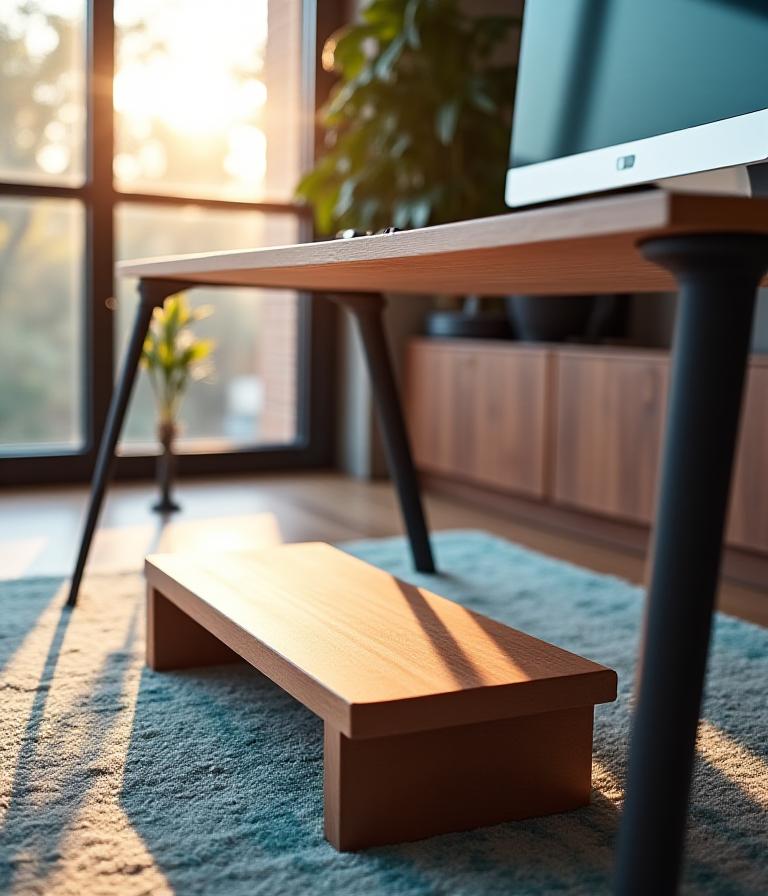 Sleek compact stepper placed under a modern ergonomic office desk in a West Melbourne apartment